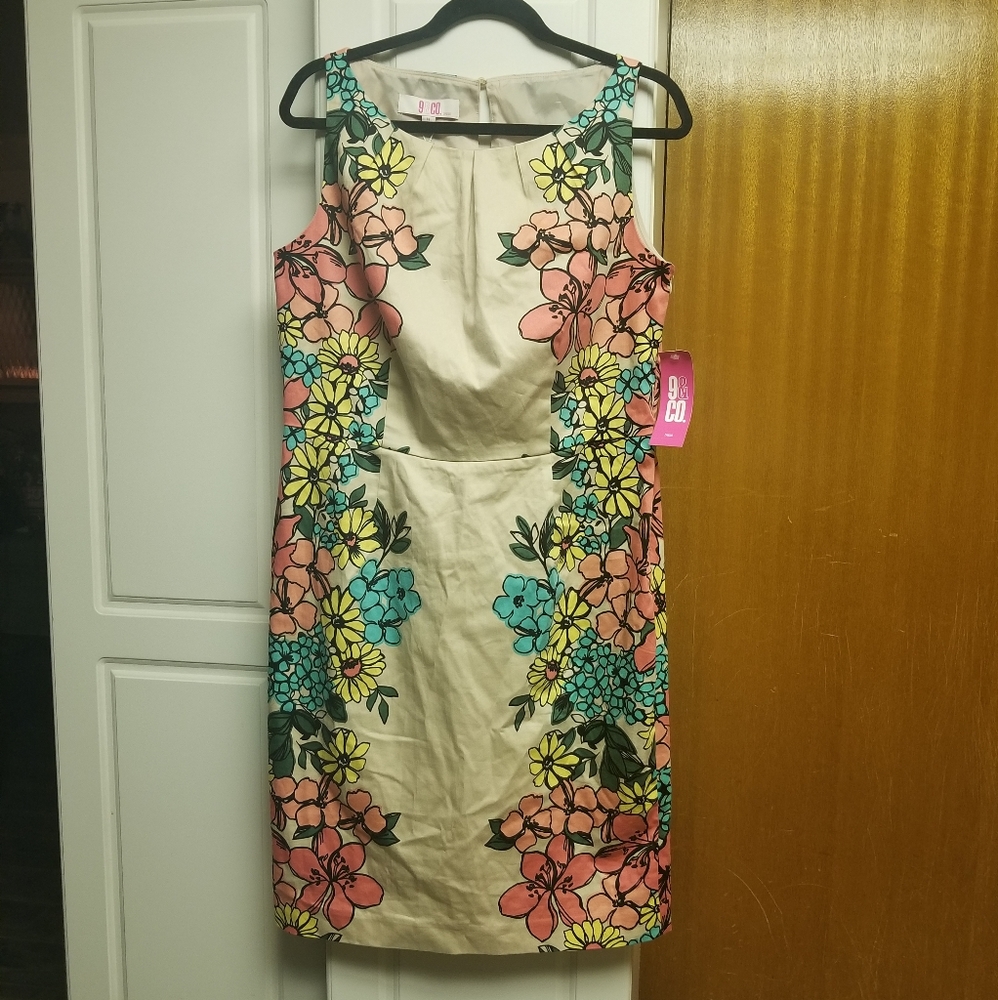 🍭🚨9&CO. Dress sleeveless/midi style with multi colour neon floral detailing